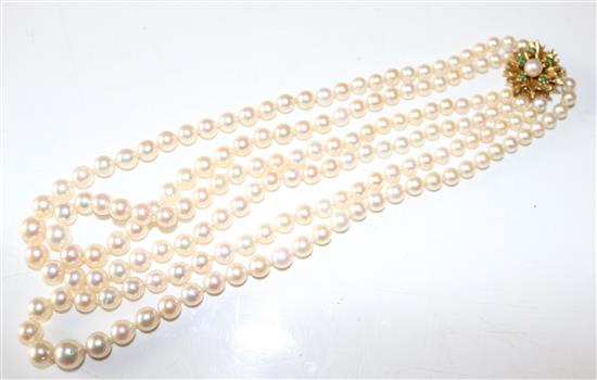 Triple strand cultured pearl necklace